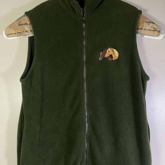 VTG Cityscape Men's XL Green Fleece Vest Full Zip 2 Horses Made Canada Foal - Picture 2 of 12